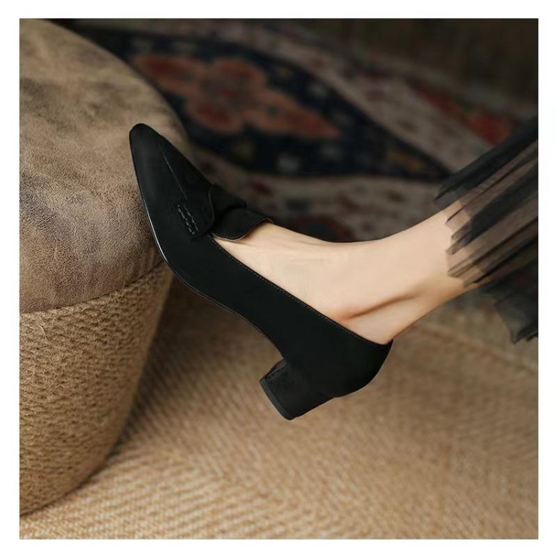 New Style Women's Pleated Slip on Mid Heel Office Ladies Shoe Chunky Heel Women Square Toe Shoes for Woman Zapatos Mujer