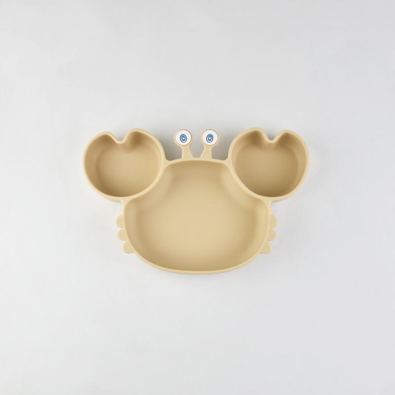 Baby Safe Silicone Dining Plate Suction Cartoon Children Dishes Feeding Toddler Training Tableware Kids Cartoon Crab 3-Grid Tray