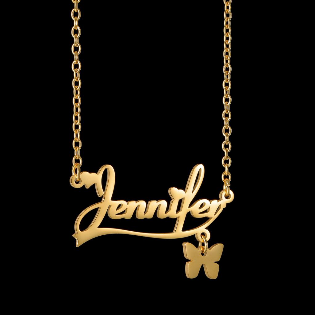 Atoztide Custom Name Necklace for Women Hang Heart Butterfly Stainless Steel Jewelry Choker Chain Personalized Birthday Gift