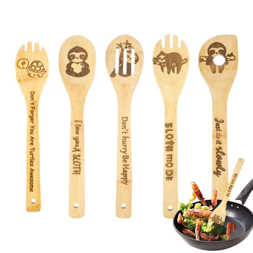 

Kitchen Spatula Set Cartoon Patterns Wooden Ladle Kitchen Cooking Utensils Hangable Cookware Utensil Set Cooking Spoon Set For