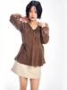 ADOREBELLE V-Neck String Ribbon Blouse - Brown