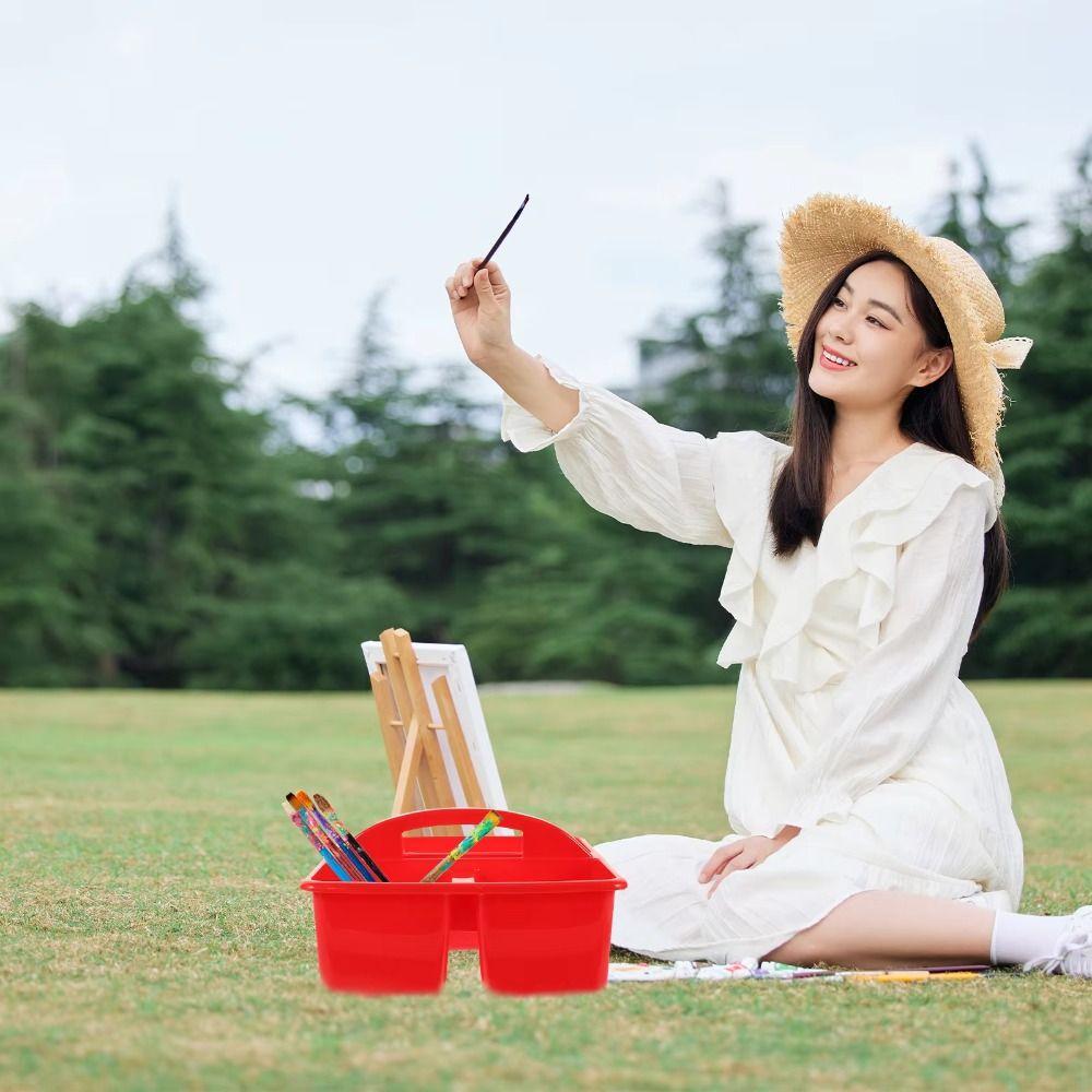 6Pcs/Set 3 Compartments Stationary Storage Basket with Handles Divided Basket Bin  For Paint Brushes