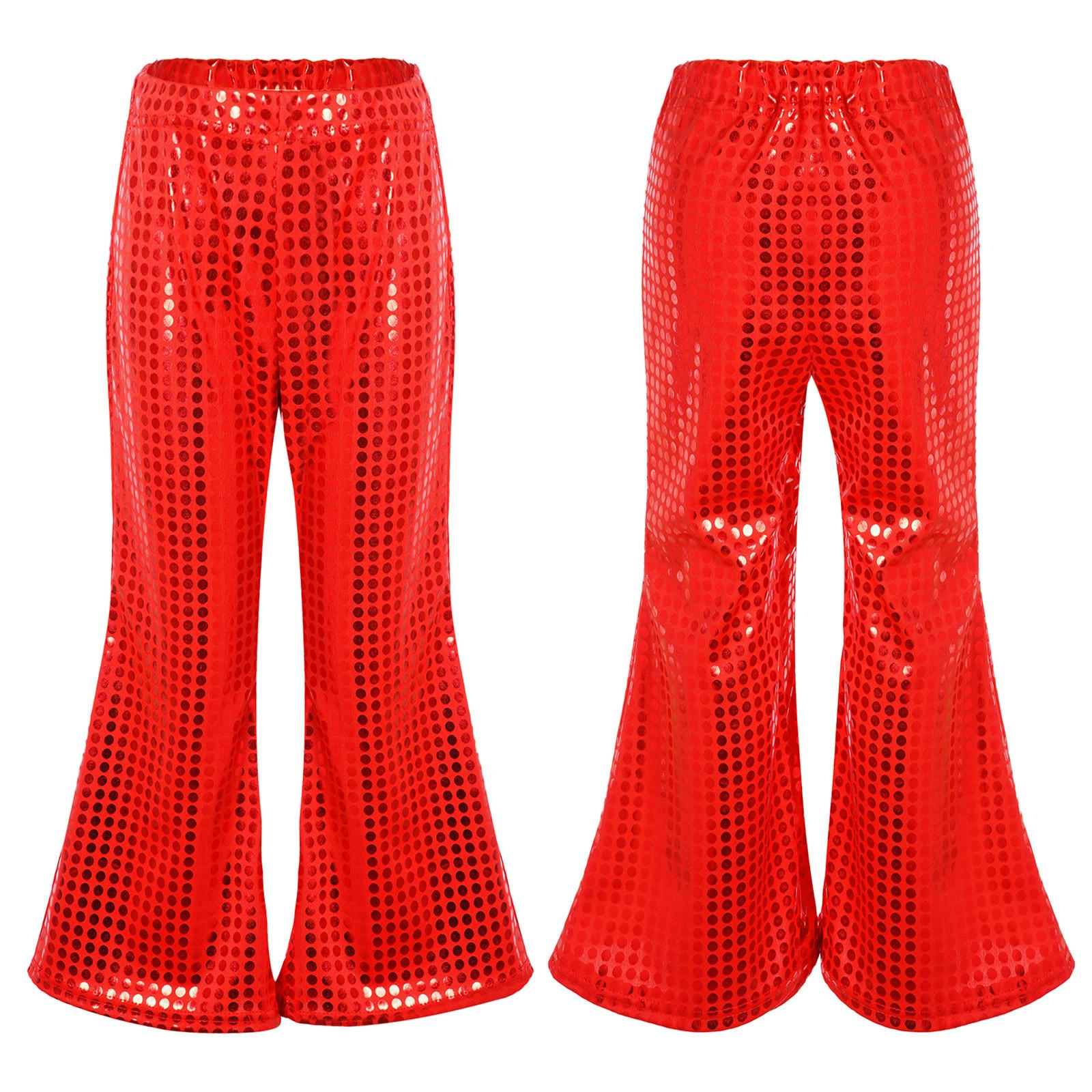 

Детская стильная одежда для мальчиков и девочек, расклешенные брюки с эластичным поясом, блестящие брюки с блестками для выступлений на сцене 6-7 Years