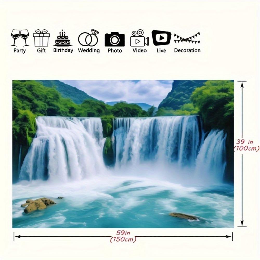 Stunning Waterfall and Forest Cliff Photography Background - Home decor polyester tapestry for birthday parties and photo shoots