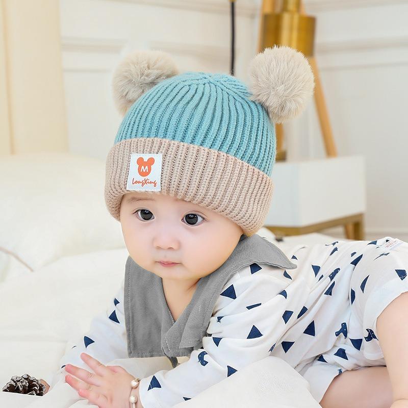 Dětská čepice podzim a zima, novorozenecká zateplená teplý samet 3-6-12 -24 měsíců dětská chlapecká a dívčí čepice