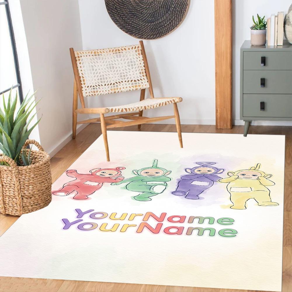 Teletubbies Personalized Text Area Rug Design for Entryway Kitchen Hallway Bedrooms Antislip Carpet Decorate Offices Birthday/Christmas Gift