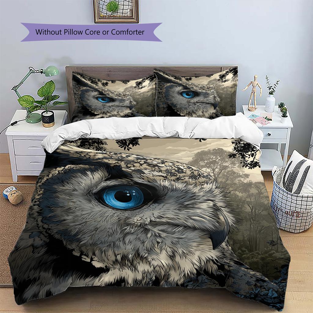 Owl and Its Reflection  Pattern Bedding Quilt Set Quilt Cover Pillowcase Home Decoration  Gift (1 * duvet cover + 2 * pillowcase, without core)