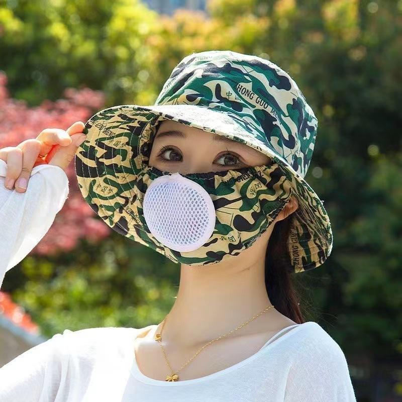 Chapeau de soleil d'été chapeau seau chapeau avec masque intégré protection solaire d'été chapeau de soleil protection solaire extérieure chapeau pour le visage