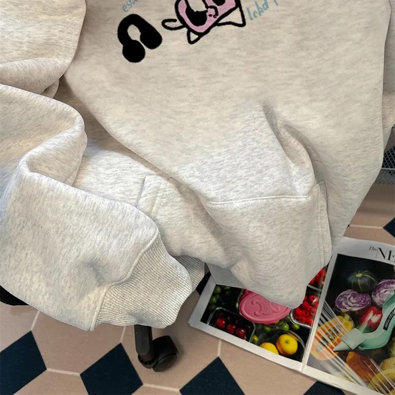 Unisex Japanese College Print Fleece-Lined Cotton Hoodie