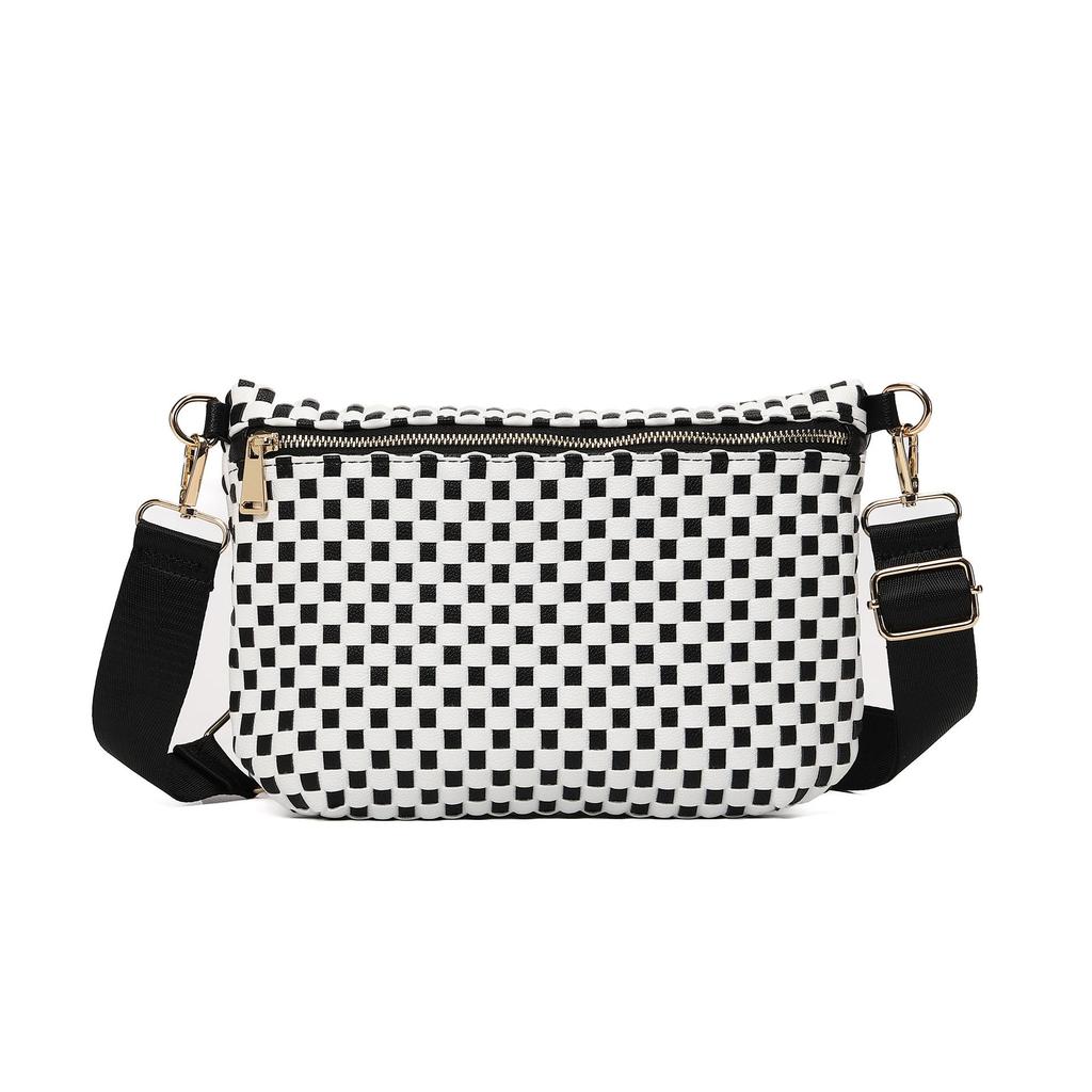 Versatile and Lightweight Single Shoulder Waist Bag with Grid Pattern Woven Mobile Phone Bag, Large Capacity Women's Crossbody Bag