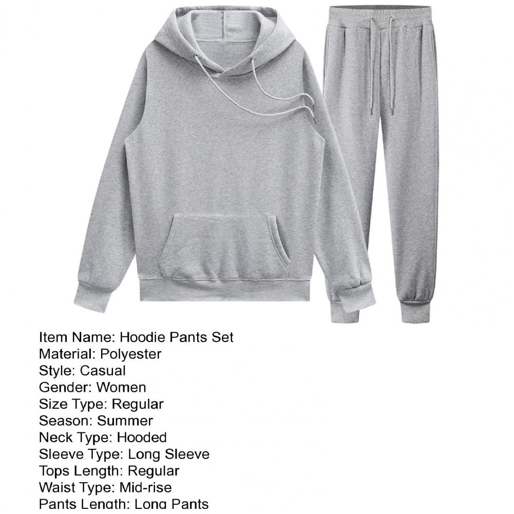 2Pcs/Kit Spring Autumn Couple One Tone Sport Outfit Hooded Drawstring Long Sleeve Sweatshirt Elastic Waist Pockets Long Pants