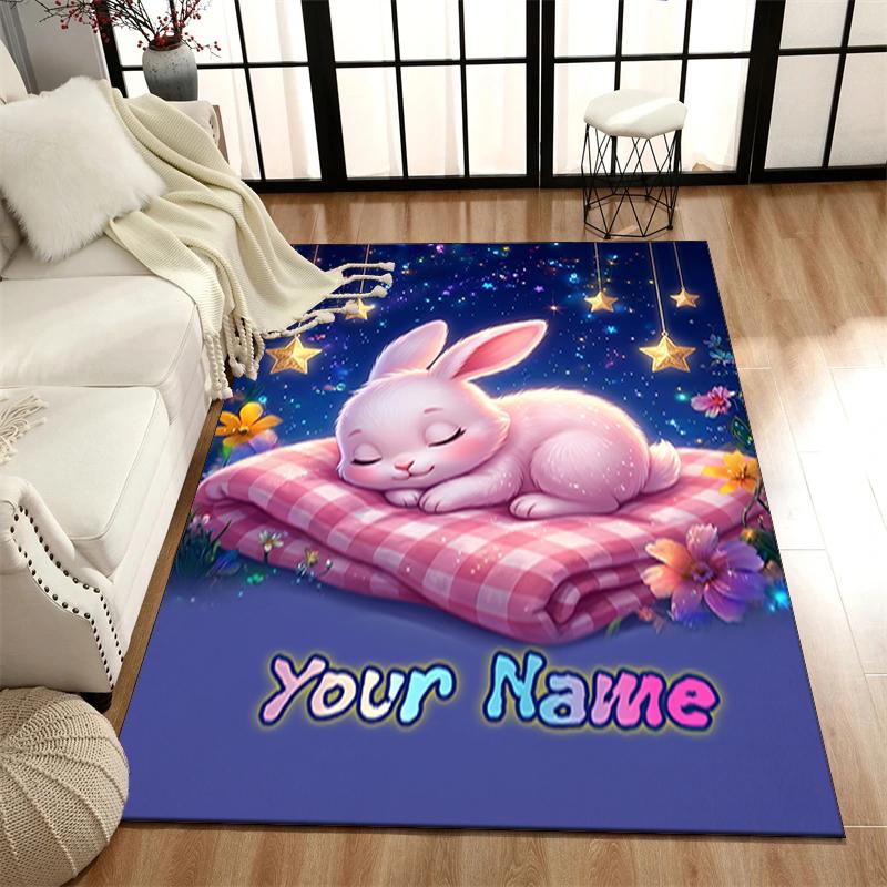 1PC Custom Name "Sweet Dreams Bunny Night" Theme Floor Mat Ideal for Living Room, Game Rooms, Office, Bedroom,Floor Mat Playful Design