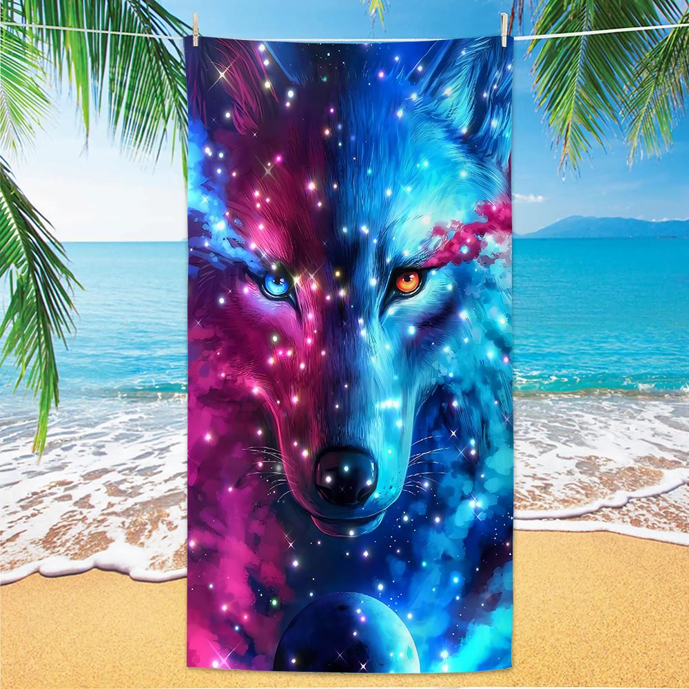 

Wolf Pattern Beach Towel, Digital Printing Thin Quick-Dry Anti-Sand Microfiber Lightweight for Swim, Yoga, Travel, Gym, Gift W30*H60(CM)