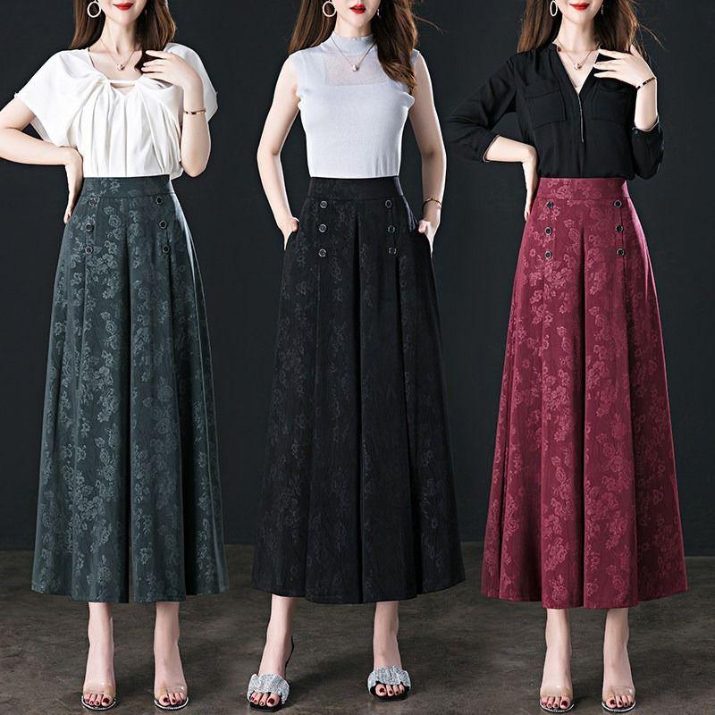 High End Fashion Long Skirt Pants Women's Tie Dye Print Button Patchwork Pockets High Waist Straight Wide Leg Pants