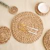 HeMu Natürliche Strohgeflecht Rattan Runde Tischsets Untersetzer Dicke Isolierunterlage Esstisch Heimdekoration Sandtopfunterlage