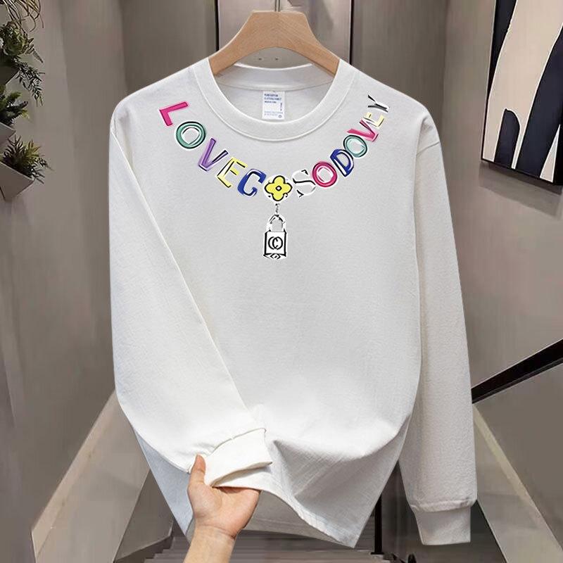 High-End Men'S Trendy Casual Top Loose Round Neck Pullover Couple Print Long-Sleeved Shirt