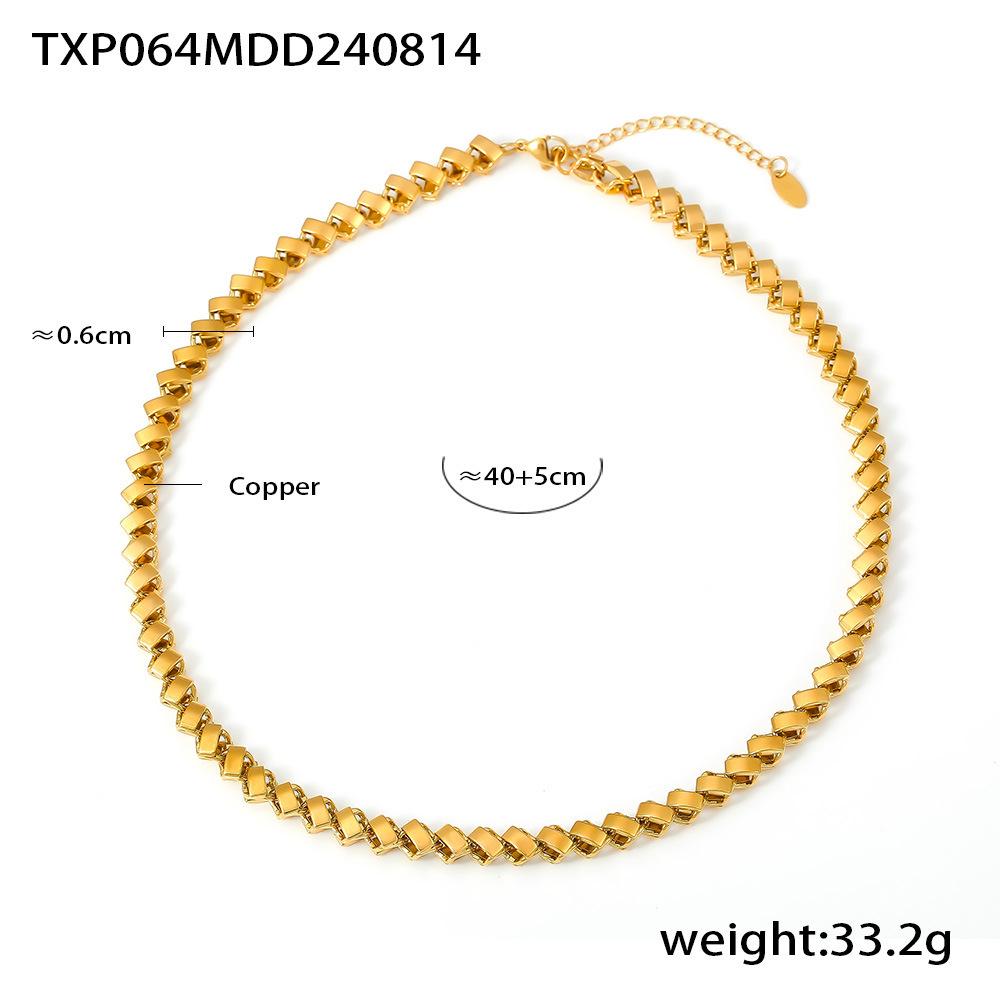 18K Gold Plated Geometric Necklace & Bracelet Set - Copper, Hip Hop Style, Color Retention
