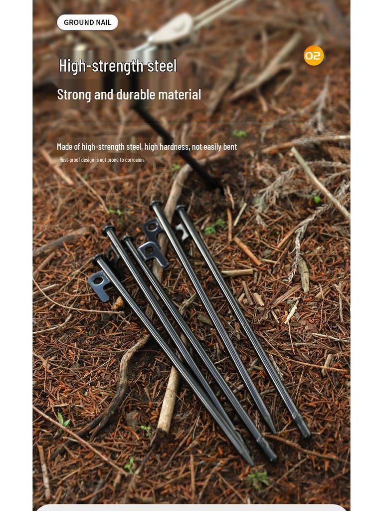 Steel Tent & Tarp Pegs: Thickened, Windproof, Long Camping Peg Set for Outdoor Use