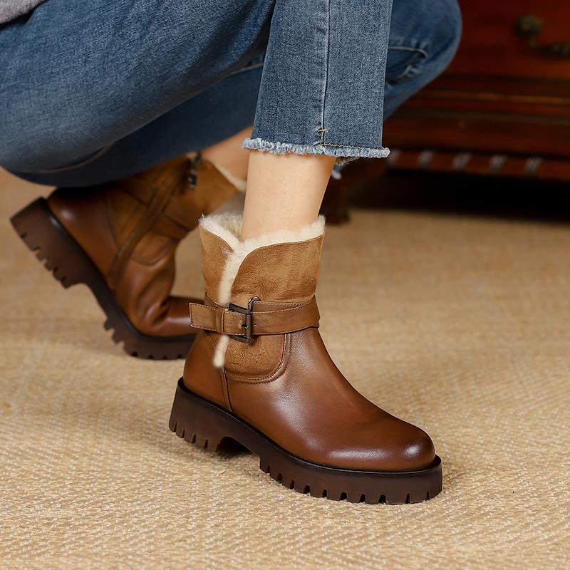 Fashion Boots Women Winter Women Ankle Boots Snow Boots Genuine Leather Warm Wool Shoes Woman Classic Zipper Casual Working Short Boots