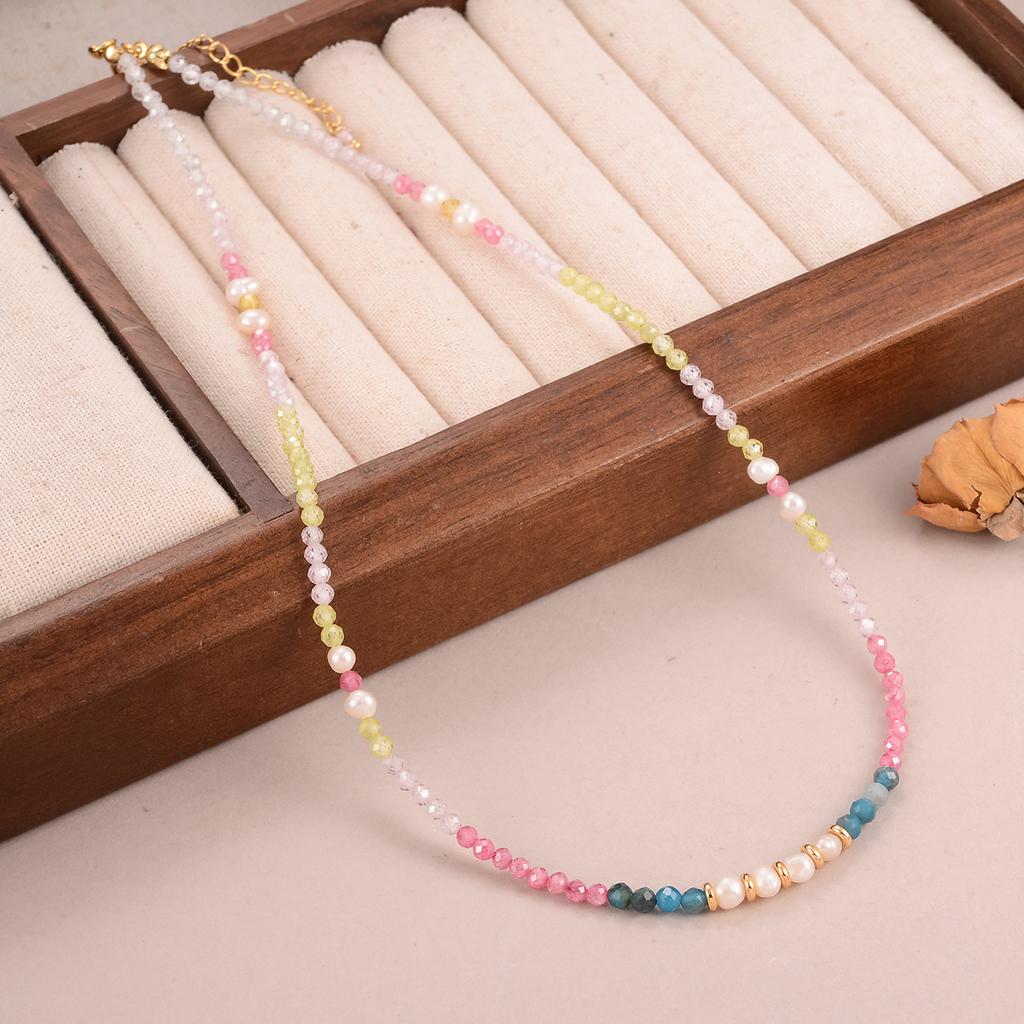 Simple Small Fresh Love Geometric Necklace Summer Versatile Beaded Dopamine Neck Chain Fashionable New Collarbone Chain Women