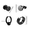 4 Pairs Mens Black Round Disc Huggie Hoop Stud Earrings Stainless Steel Faux Gauges Ear Tunnel Piercing Hypoallergenic Jewelry