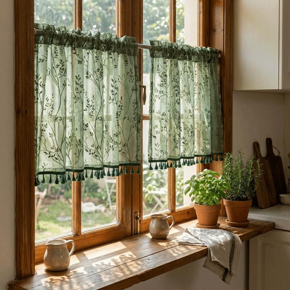Pastoral Style Tulle Kitchen Curtain Sheer Voile Window Drapes Room Partition Curtain Living Room
