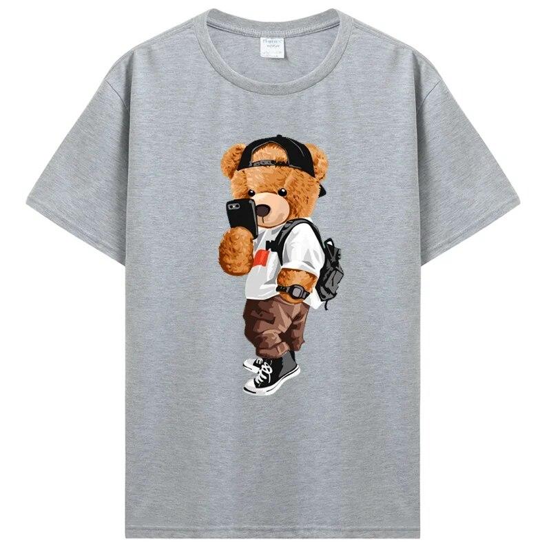 Herrmode Teddybjörn T-shirt Ren bomull Toppar T-shirt Roliga unisex-tröjor Sommar Oversized kvinnlig T-shirt Harajuku Streetwear