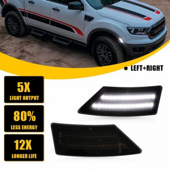 Smoked Lens White LED Front Fender Side Marker Lights Fits -22 Ford Ranger A