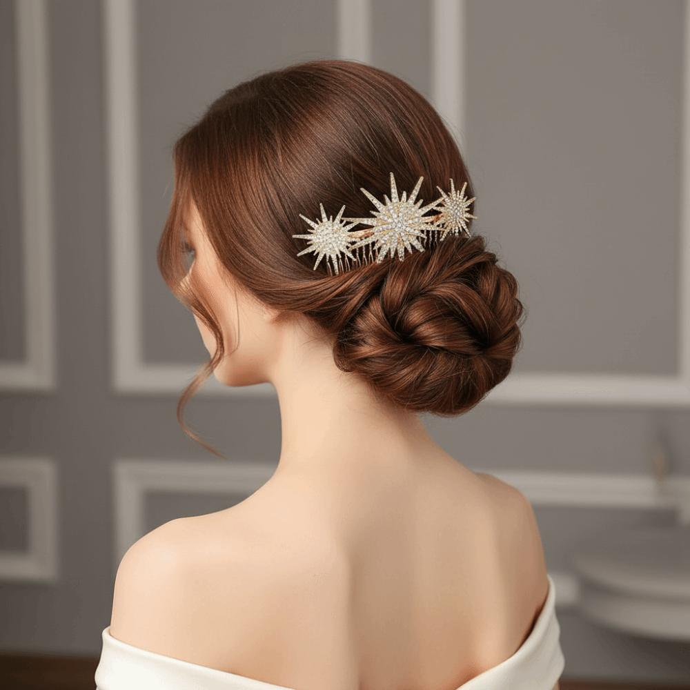Kristallstern Damen Brautkopfschmuck Elegante Strass-Kristall-Haarkamm Tiara-Stil Kopfschmuck Brautjungfern-Geschenk