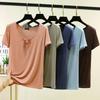 Korean Style Drawstring Modal Short Sleeve Tshirt Cute Slim Fit O Neck T-Shirt Lightweight & Soft Casual Tee Tops for Women Trendy Summer Basic Shirt