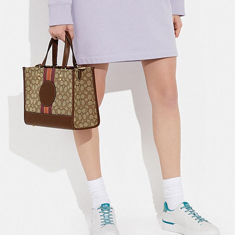 Coach Dempsey 29 Letter Logo Striped Classic Monogram Snap Fabric With Leather Tote Bag Shopping Handbag Shoulder Crossbody Bag Large C8448-IMVGB