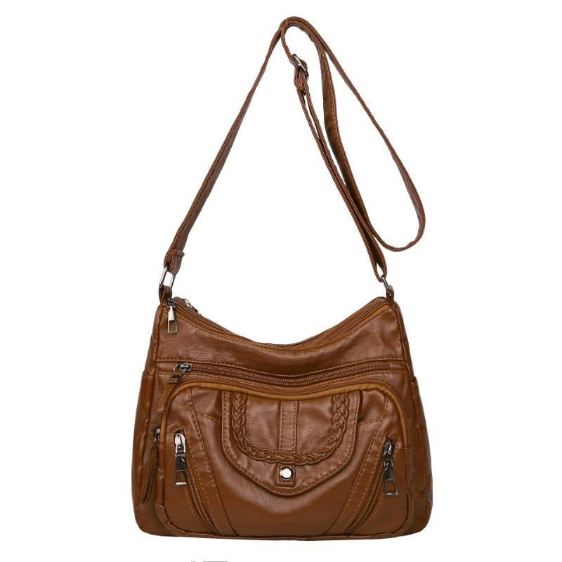 Women's Bag New Middle-aged and Old Mother Bag Simple Casual Washed Soft Leather Large Capacity Shoulder Messenger Bag