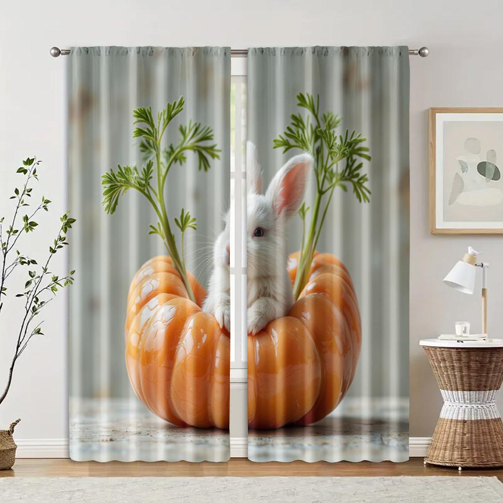 

2 pcs, filtering curtains (excluding rods, non-movable, without batteries) Rabbit Sleeping on Carrots for use in bedrooms and 29x65in(75x166cm)