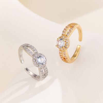Gold Sliver Color Diamond Copper Cuff Rings For Women Adjustable Zirconia Openable Finger Accessory