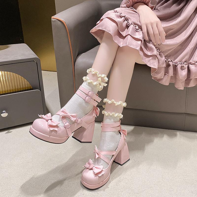 Thick Soled Mary Jane Shoes Women's Original New Sweet Japanese Lolita Hot Girl Tea Party High Heeled Leather Shoes
