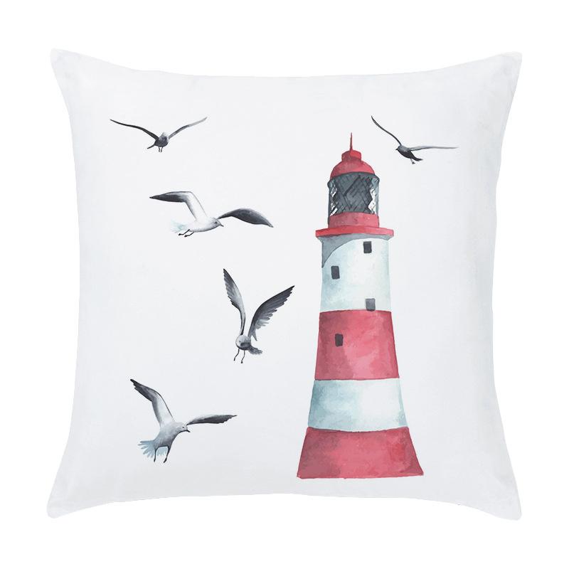 Cartoon Sailing Hot Air Balloon Lighthouse Pattern Cushion Cover Home Living Room Sofa Short Plush Pillow Case 45X45Cm