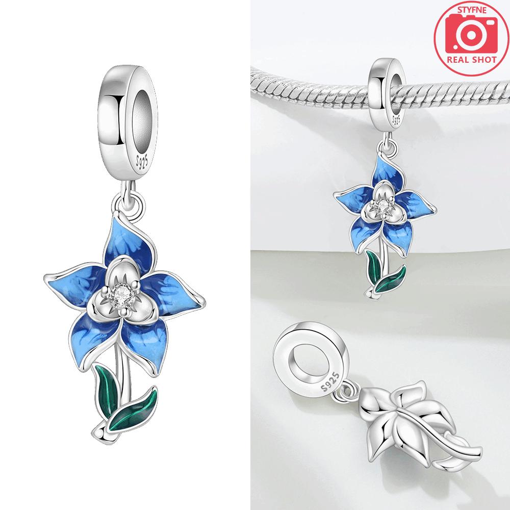 Charms Original Copper Pink Lotus Blue Iris Pendant Hearts Beads Fit Bracelet Women Jewelry Diy Fine Gift Accessory