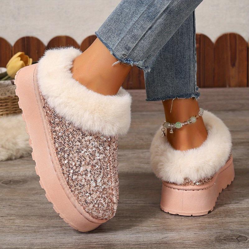 2025 Autumn and Winter New Women's Thick Sole Thickened Plush Snow Boots Sequins