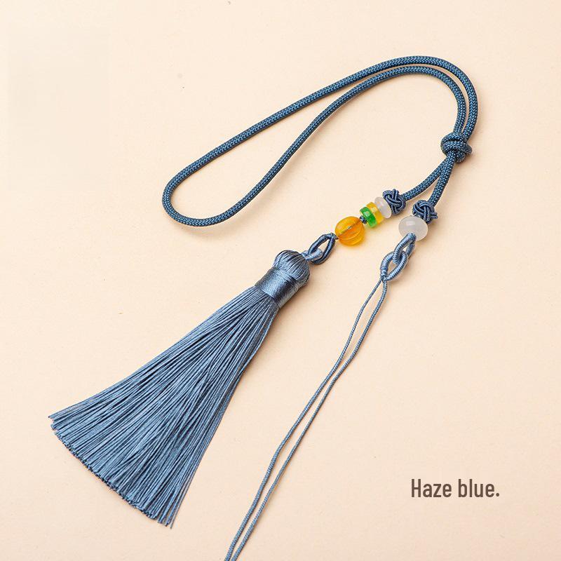 Ensemble de suspension : Corde de poignet avec pendentif en jade et pompons Macaron multicolores & Sachet à encens