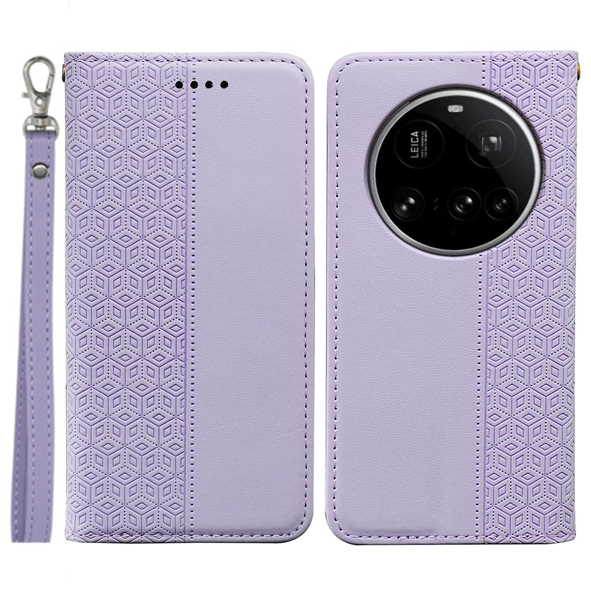 

Для Xiaomi 15 Ultra Гаманець Чохол для телефону Сильний магнітний Клітчастий візерунок Тиснена шкіряна відкидна кришка Purple