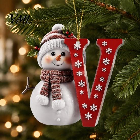 Personalized Snowman Letter Ornaments 2D Christmas Ornaments, for Tree, Customized Party Favors Kids Initial Ornament, Ornament DIY Hanging Xmas Decor
