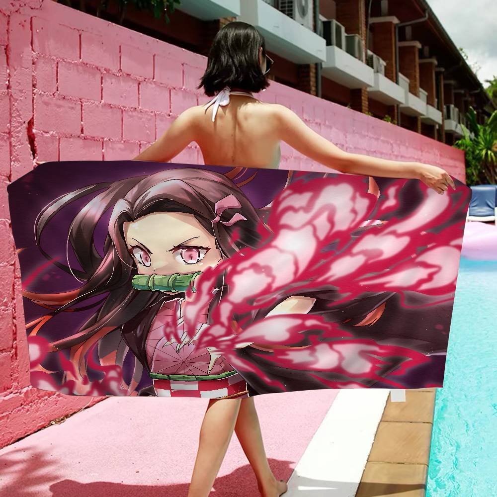 Nezuko Kamado Cartoon Microfiber Blanket Quick Drying Beach Towels Oversized Printing Super Absorbent Pool Towel Blanket