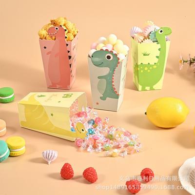 Farbe Dinosaurier Popcorn Papierbox Niedlicher Cartoon Einweg Lebensmittelqualität Pommes Frites Snacks Kinderverpackung