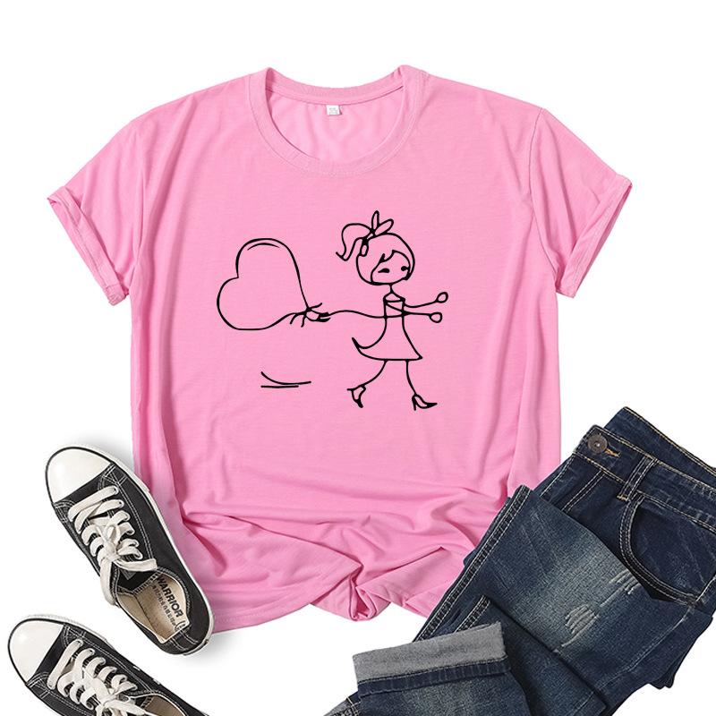 Cartoon Girl Boy Heart Print Couple T Shirt Short Sleeve O Neck Loose King Queen Tshirt Fashion Lovers Tee Shirt Tops Clothes