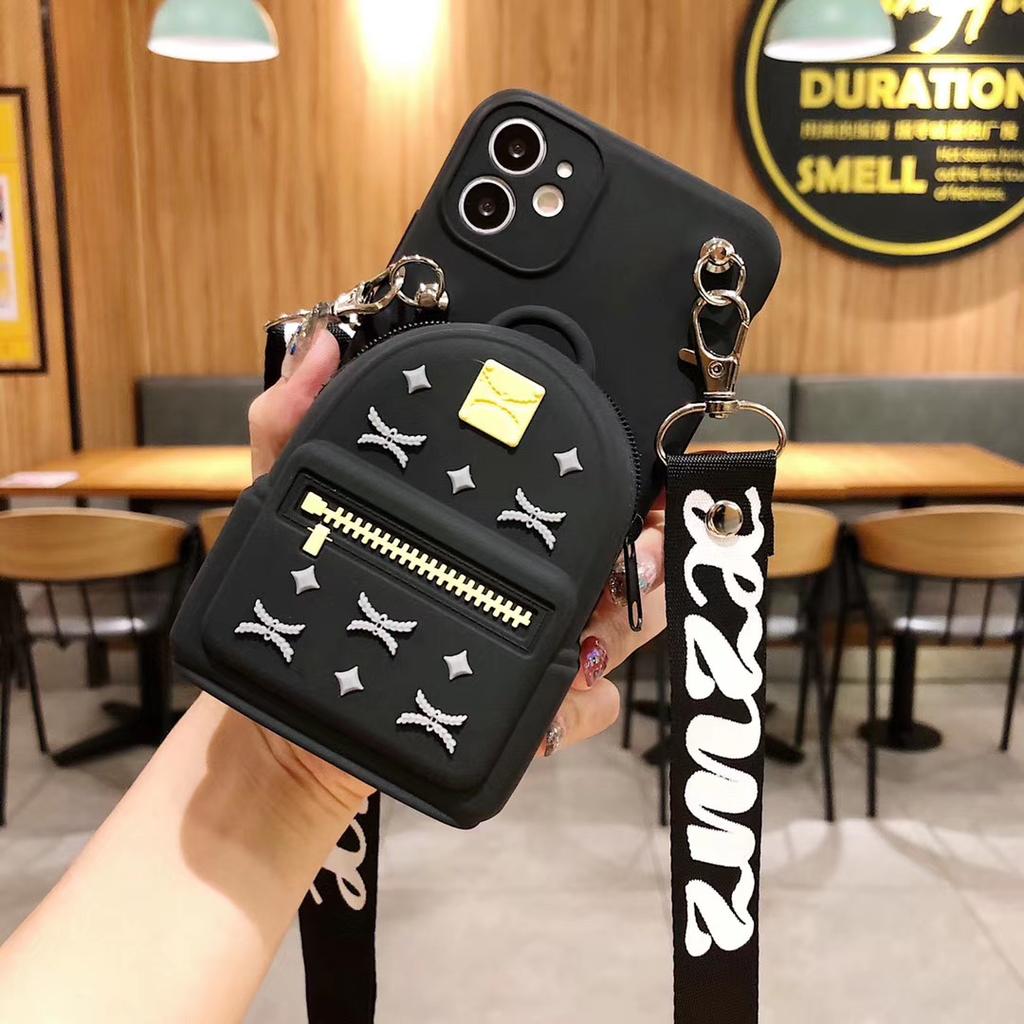 3D Wallet Silicone Bag Phone Case For iPhone 8 7 6 6s 5 Plus X XR XS Max SE With Crossbody Lanyard Strap Cover