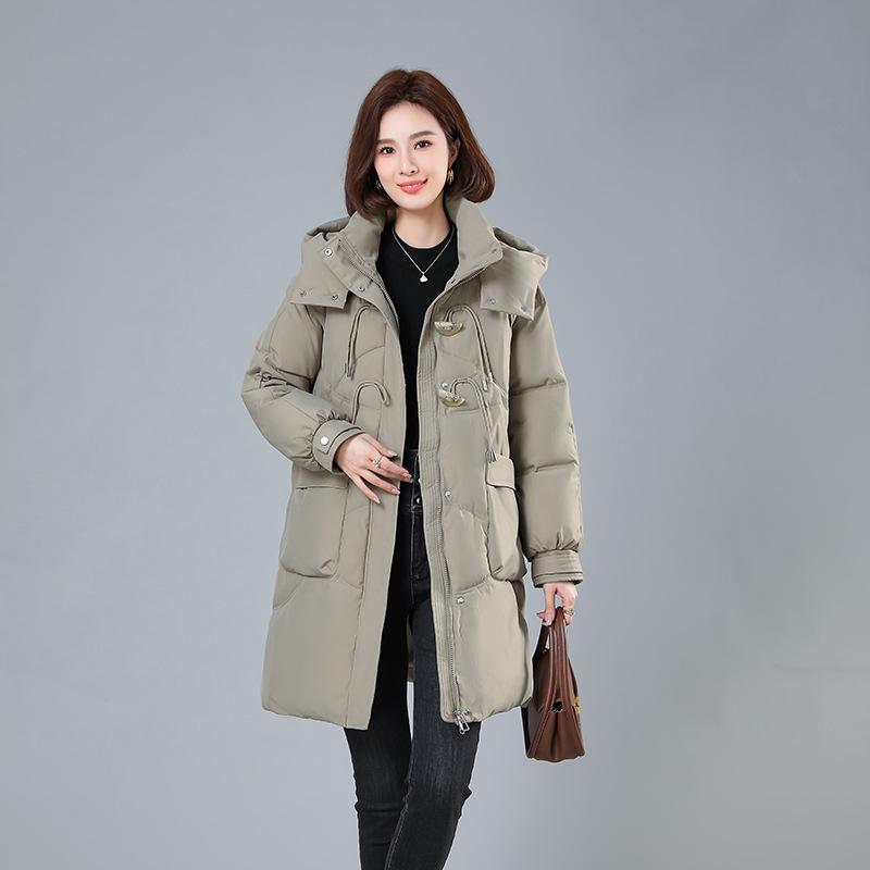 Mittellange, baumwollgefütterte Kleidung für Damen im Winter 2024, neue, lässige, modische, baumwollgefütterte Kleidung, lockere und verdickte baumwollgefütterte Jacke