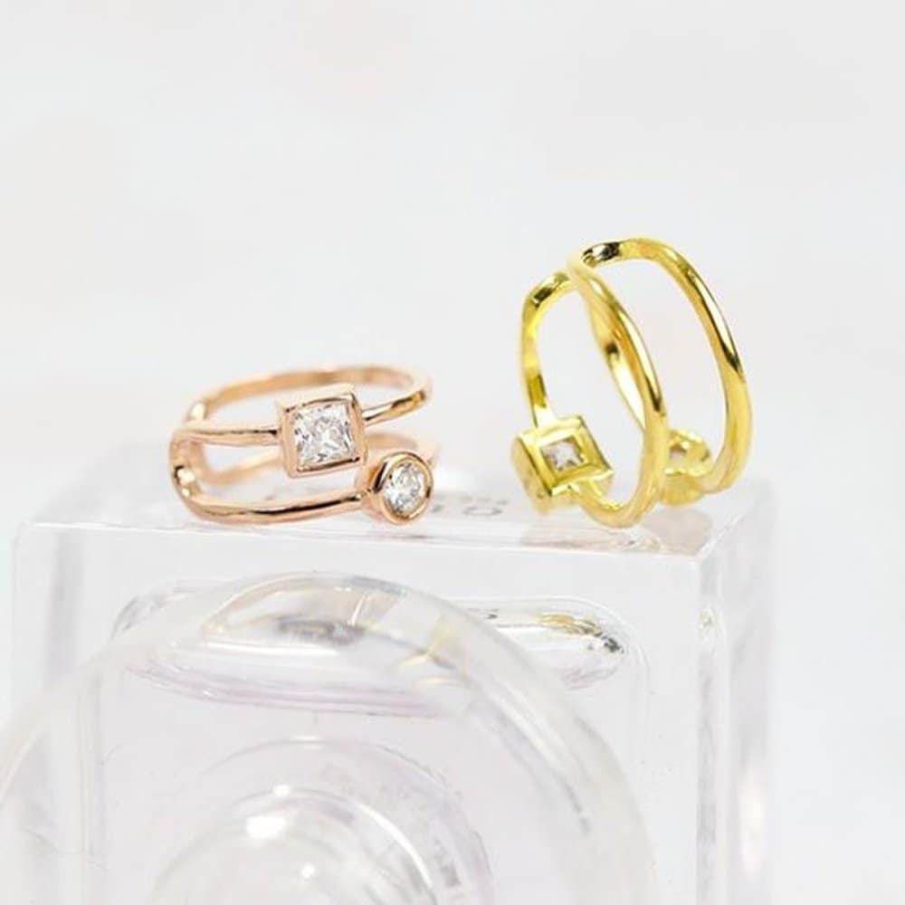(4Xtyle)(Silver) Two-line cubic ear cuff (G/Rg) ear cuff cubic ear cuff daily ear cuff bracelet