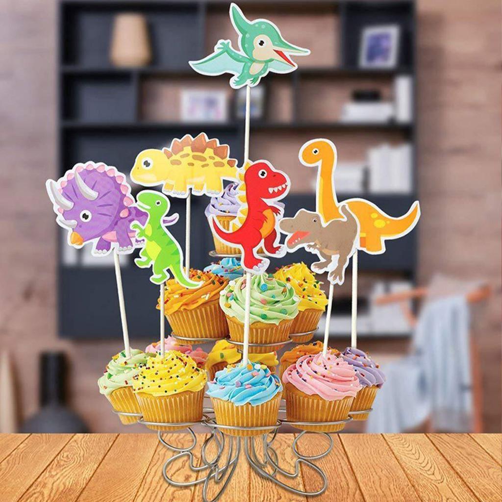 Themed Cake Dinosaur Accessory Paper Flag Plugin Set Birthday Decoration Party