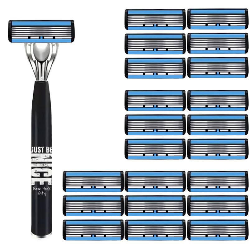 6-layer Razor Blade, Men's Stainless Steel Blade, Classic Water Washed Razor, Sharp Blade for Clean Shaving