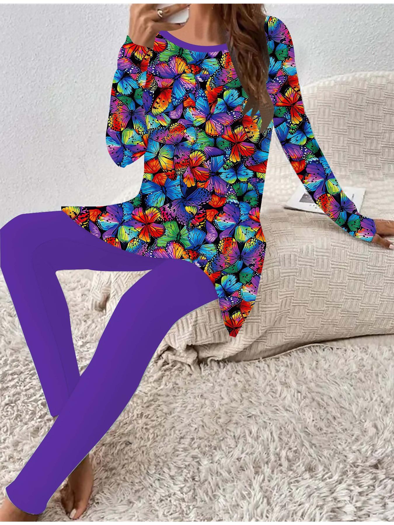 

Евро-американская мода Женский всесезонный комплект из двух предметов: футболка с длинным рукавом с 3D-принтом цветов + длинные брюки. Идеальный подарок на Новый год и Рождество 8XL темно-синий